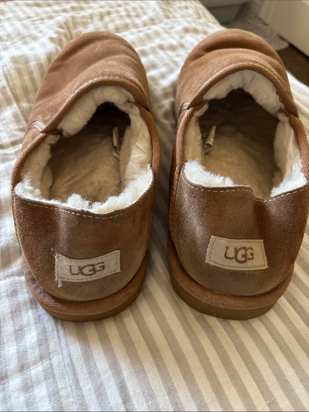 UGG Chestnut Suede Shearling-Lined Slip-On Slippers